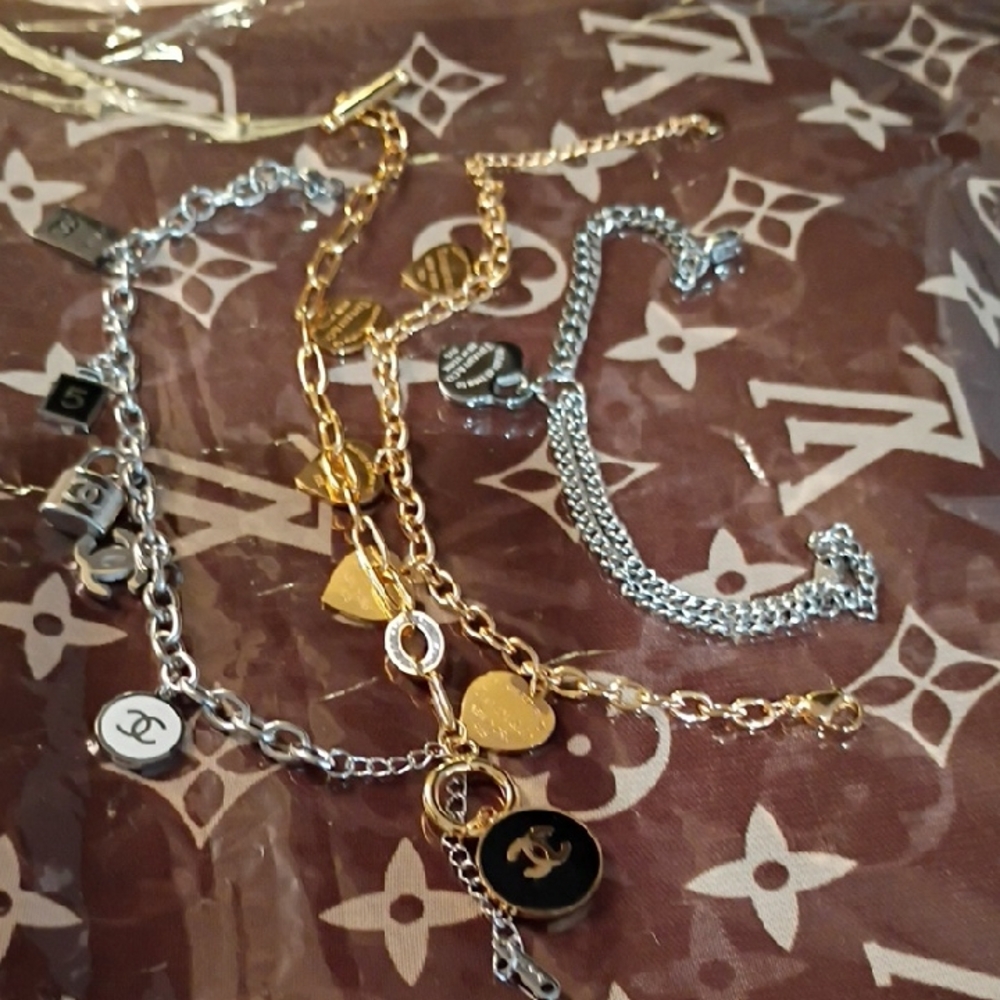 CHANEL Gold and Silver Charm Bracelet Bundle Waterproof